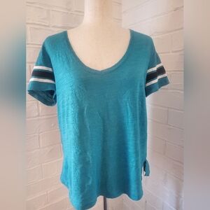 Pink Victoria Secret V-Neck Women’s Top with Stripe Sleeve Detail,blue